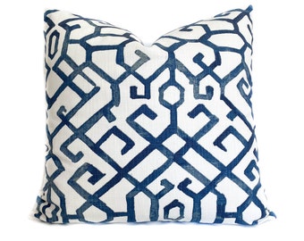Blue white decorative throw pillow cover with zipper, Geometric cushion case for sofa couch or bed, Cover for 20x20 insert.