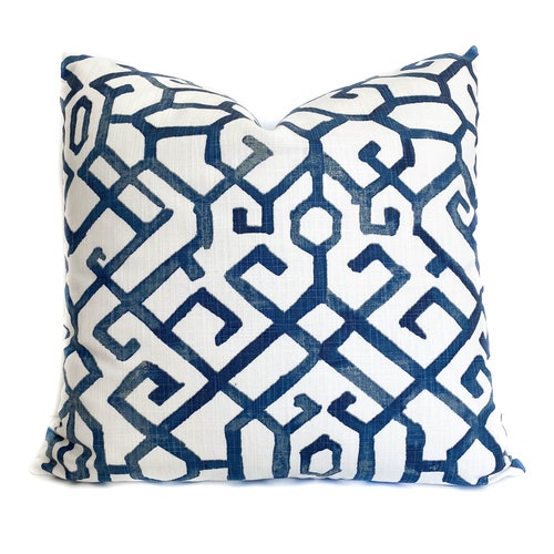 Blue White Decorative Throw Pillow Cover With Zipper Blue Etsy