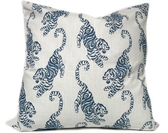 Blue white decorative throw pillow cover with zipper, Tiger cushion case for couch or sofa, Lumbar pillow, Euro sham, 9 sizes available