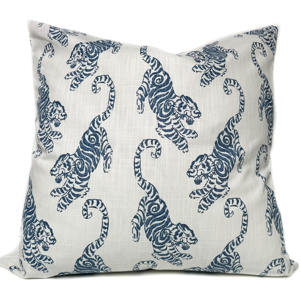 Blue white decorative throw pillow cover with zipper, Tiger cushion case for couch or sofa, Toss pillow cover, Euro sham, 5 sizes available