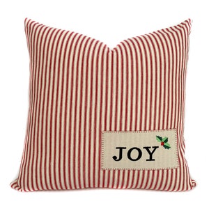 Christmas throw pillow cover with zipper, Red ticking stripe holiday cushion case, Farmhouse pillow, Holiday decor, 3 sizes available