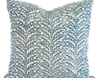 Blue white decorative throw pillow cover with zipper, Blue leaf cushion case for sofa or couch, Toss pillow, Euro sham, 9 sizes available