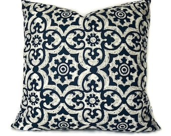 Blue grey outdoor throw pillow with zipper, Mosaic outdoor cushion case for porch or patio, Outdoor toss pillow, 4 sizes available