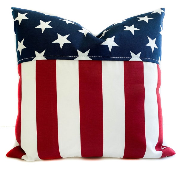 American flag outdoor throw pillow cover with zipper, Patriotic decorative cushion cover, 4th of July pillow, 2 sizes available