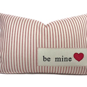 Valentine throw pillow cover with zipper, Red ticking stripe cushion case, Valentine toss pillow, Lumbar pillow cover, 4 sizes available