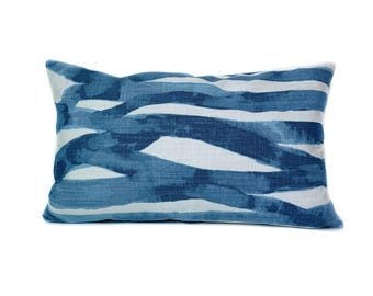 Blue & White Lumbar Pillow Cover: Modern Cotton Cushion Case