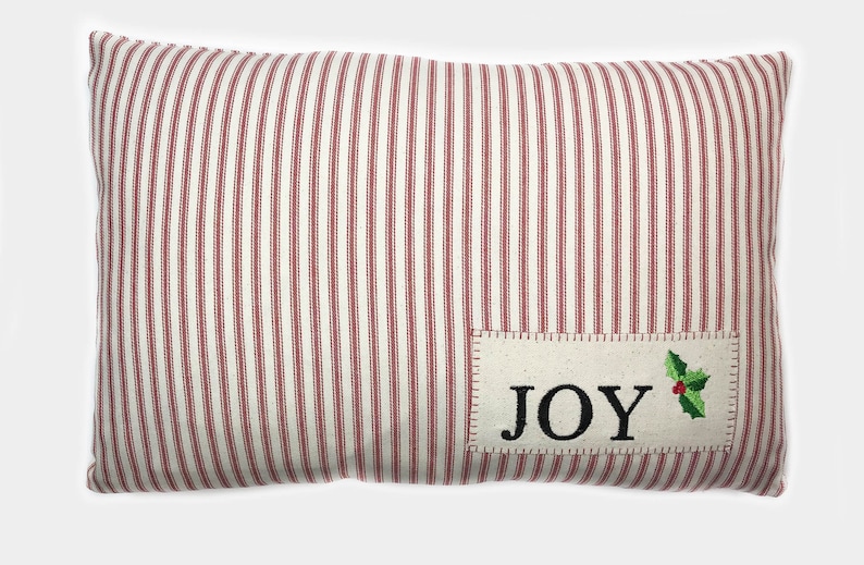 Christmas Lumbar Pillow Cover With Zipper Red Ticking Stripe Etsy