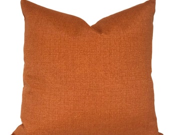 Orange outdoor throw pillow with zipper, Solid outdoor cushion cover for porch or patio, Outdoor toss pillow, Fall decor, 2 sizes available