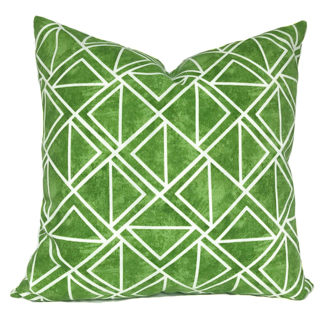 Outdoor Throw Pillow Cover With Zipper Green White Outdoor Etsy