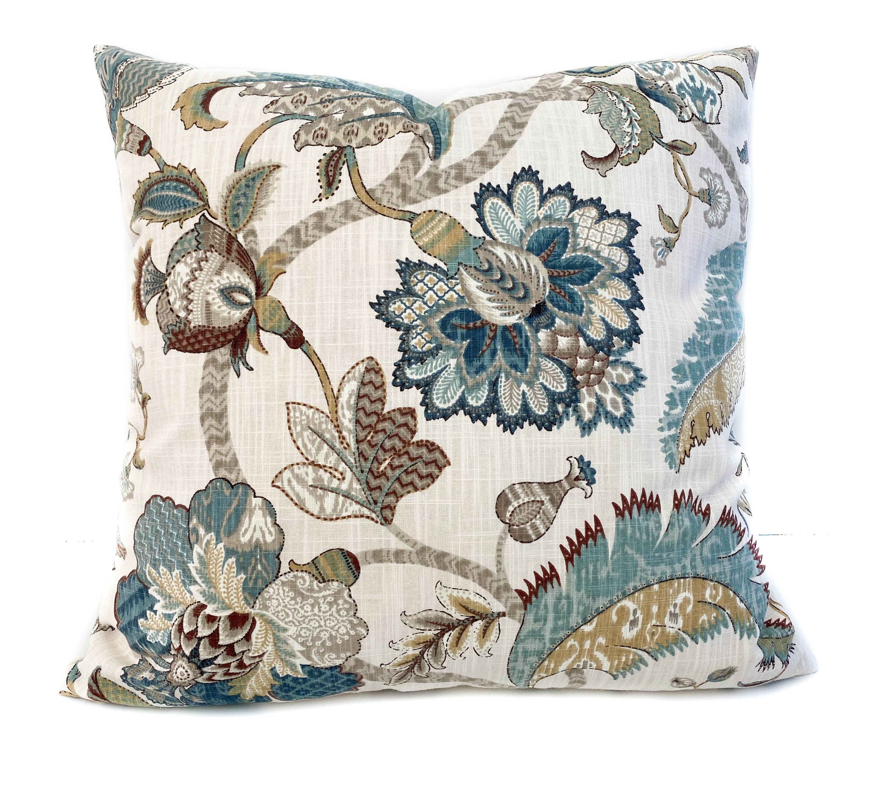 Blue brown floral decorative throw pillow cover with zipper Etsy