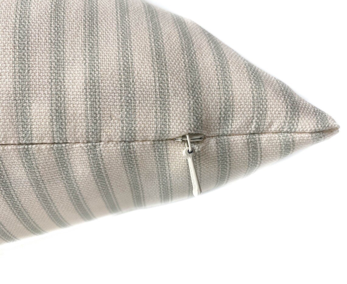 Blue Green Ticking Stripe Pillow Cover With Zipper Striped Etsy