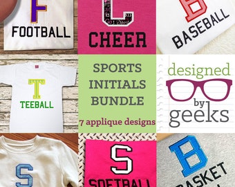 Sports Initials Applique Embroidery Design Bundle