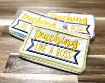 Teaching Like a Boss Mug Rug ITH Applique Embroidery File