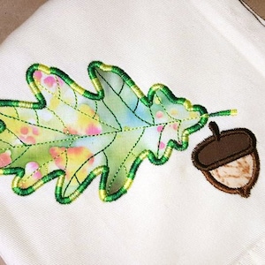 Fall Oak Leaf and Acorn Applique Embroidery Design Duo