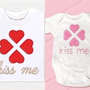 Kiss Me 4 Hearts Valentine&#39;s Day Applique Embroidery Design Duo