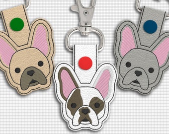 French Bulldog Face ITH Key Fob Applique Embroidery File