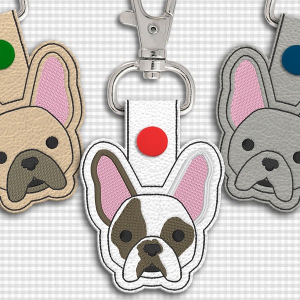 French Bulldog Face ITH Key Fob Applique Embroidery File