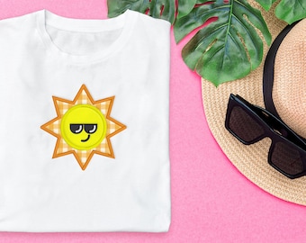 Sun with Sunglasses Applique Embroidery File
