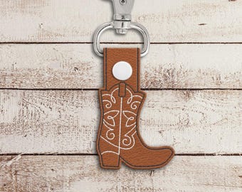 Western Boot Key Fob ITH Applique Embroidery File