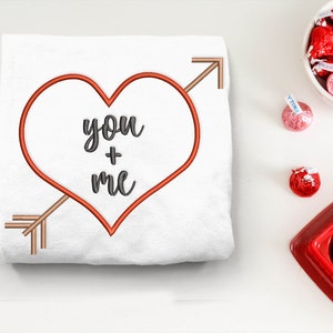 You and Me Heart with Arrow Embroidery Design