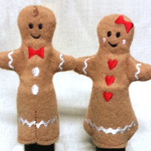 Gingerbread Boy and Girl Finger Puppet Set in the Hoop ITH Embroidery Design
