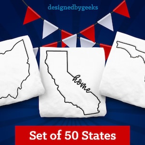 50 US States Home State Outline Embroidery Design Bundle
