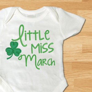 Little Miss March Clover Applique Embroidery Design