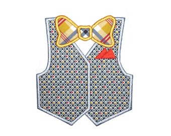 Vest and Bow Tie with or without Pocket Square Applique Embroidery Design