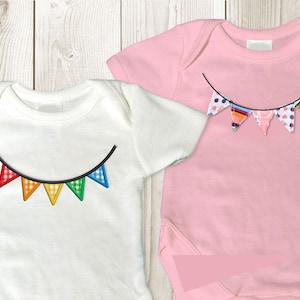 Bunting Flag Applique Embroidery Design with Raggy Option