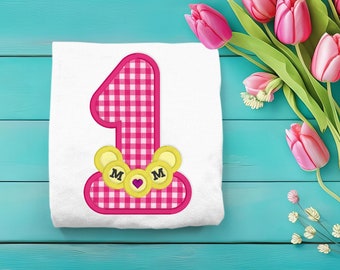 Number 1 Mom or Mum with Necklace Applique Embroidery Design