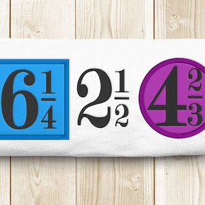 Extra Small Numbers and Fractions Applique Embroidery Design Set