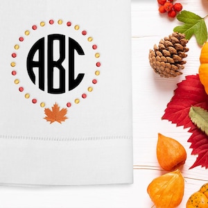 Fall Leaf Round Monogram Frame Embroidery File