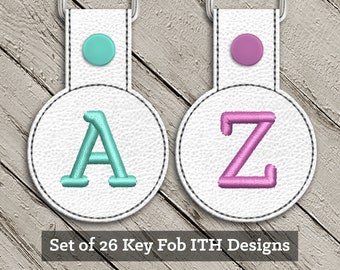 Set of 26 Letters Round ITH Key Fob In the Hoop Embroidery Design Bundle