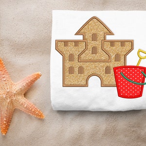Sand Castle with Bucket Applique Embroidery Design