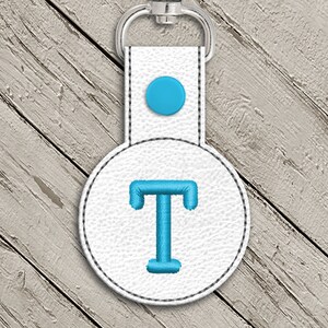 Letter T Round ITH Key Fob In the Hoop Embroidery Design