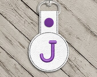 Letter J Round ITH Key Fob In the Hoop Embroidery Design