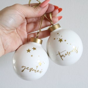 Adorno navideño de porcelana del zodiaco / celestial / estrella / carta estelar / horóscopo / carta natal / regalo de Navidad / presente / árbol de navidad
