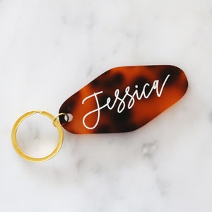 custom tortoise shell motel keychain | back to school | custom name | personalized | gift | backpack | key chain