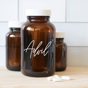 custom calligraphy LARGE amber glass pill bottle | custom organization | medicine cabinet | medicine label organization | vitamin