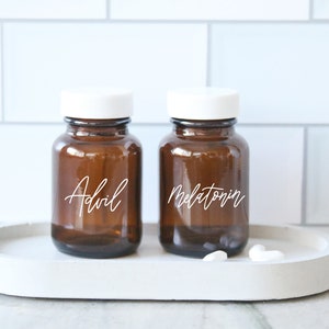 custom calligraphy MINI amber glass pill bottle | custom organization | medicine cabinet | medicine label organization | farmhouse | vitamin