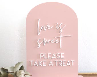 acrylic arch love is sweet dessert bar sign | dessert table | wedding sign | wedding decor | reception | acrylic | treat | party favor