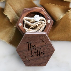 custom engraved wood ring box | wedding ring box | engagement ring box | wedding decor | ring holder | ring bearer | hexagon ring box