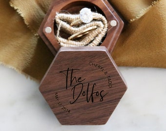 custom engraved wood ring box | wedding ring box | engagement ring box | wedding decor | ring holder | ring bearer | hexagon ring box