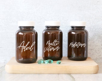 custom calligraphy STANDARD amber glass pill bottle | custom organization | medicine cabinet | medicine label organization | vitamin