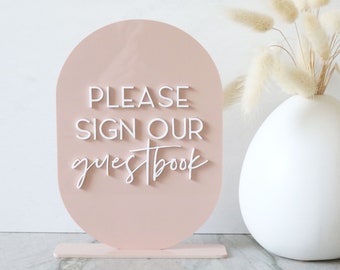 acrylic oval arch please sign our guestbook sign | acrylic wedding sign | wedding decor | arched | reception | acrylic | table | card table