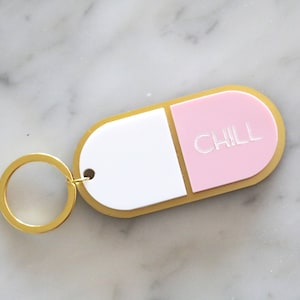 custom chill pill keychain | capsule | CHOOSE YOUR TEXT | gift | pill bottle | medication | meds | prescription pill | key chain