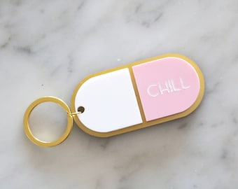 custom chill pill keychain | capsule | CHOOSE YOUR TEXT | gift | pill bottle | medication | meds | prescription pill | key chain