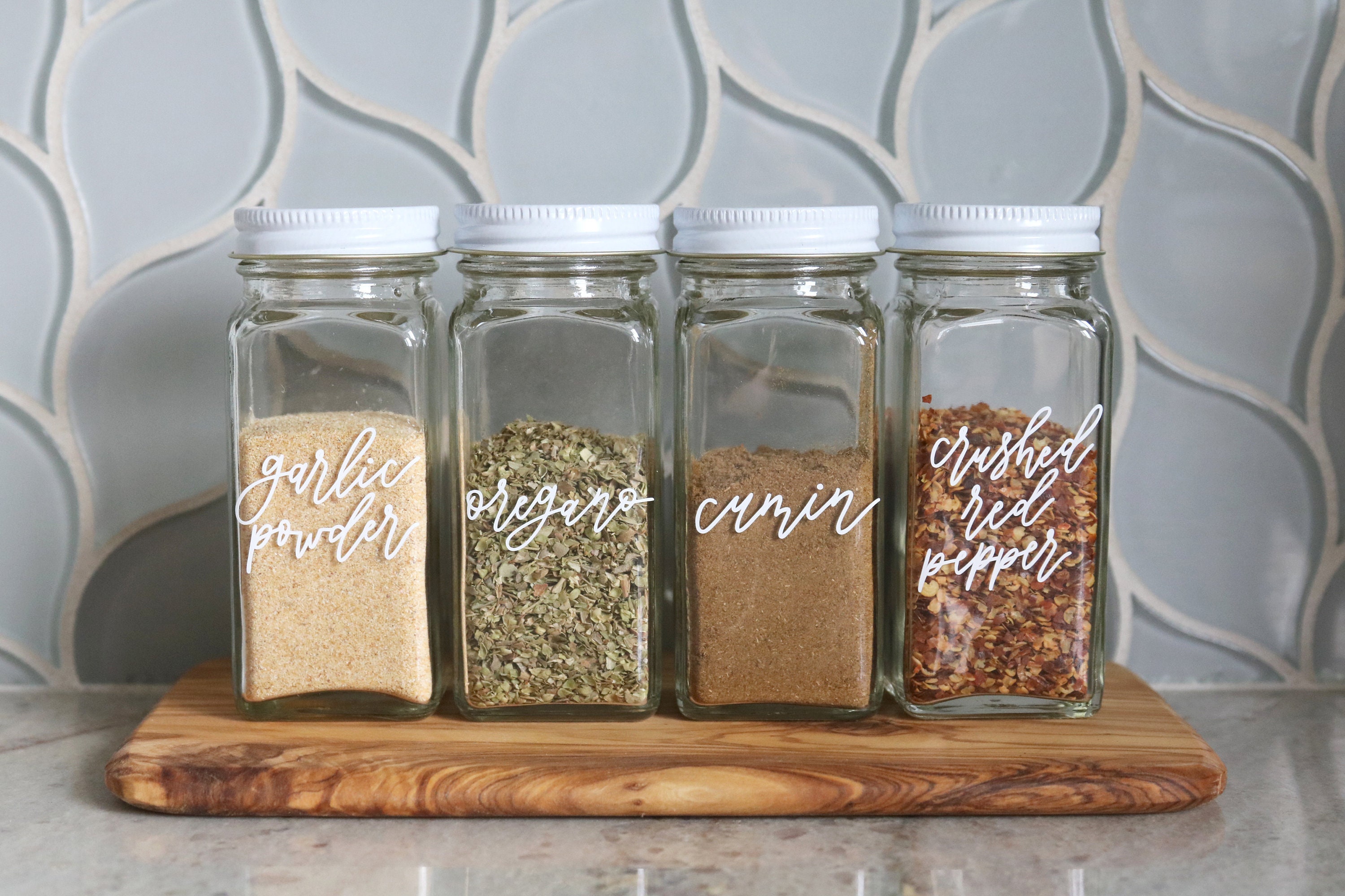 Calligraphy Spice Jars Farmhouse Kitchen Modern Decor Jar Set Label Labels