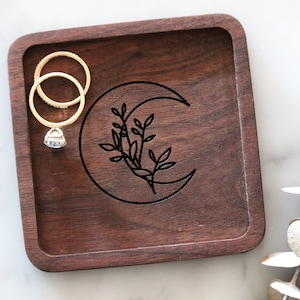 floral moon wood jewelry trinket dish | engraved ring dish | jewelry tray | gifts for her | birthday gift | laser engraved