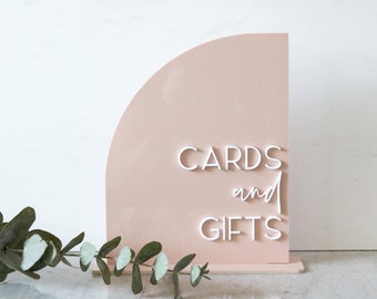 acrylic half arch cards and gifts sign | acrylic wedding sign | wedding decor | arched | wedding reception | acrylic | gift table | card box